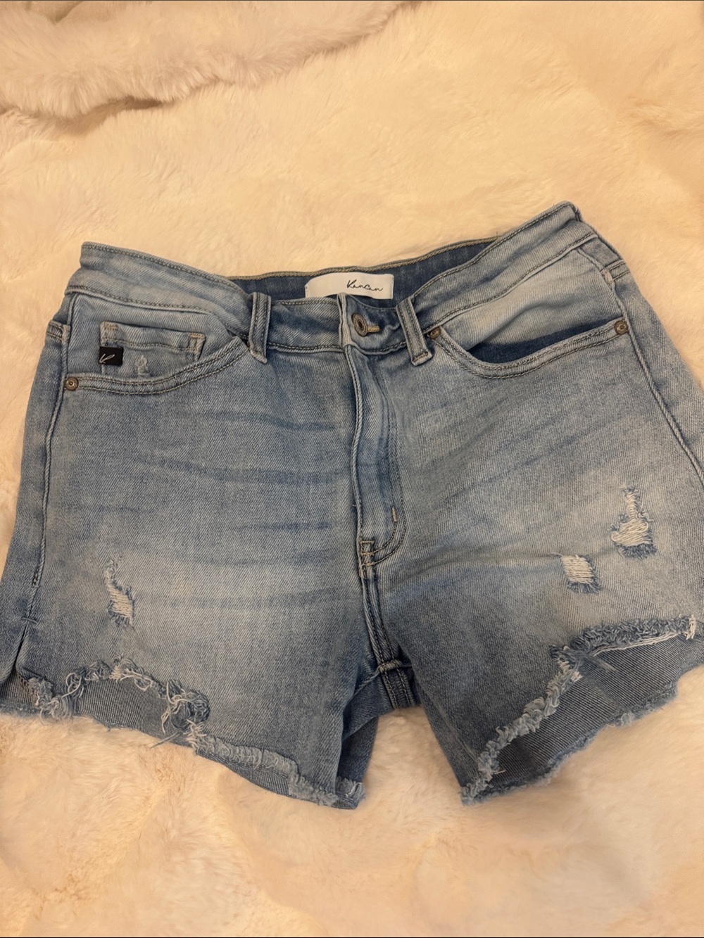 KanCan Light Wash Distressed Denim Shorts - Pale Blue